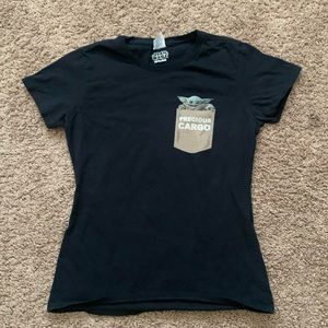Women’s Star Wars T-Shirt with Yoda Print “Precious Cargo, Black, Size Small